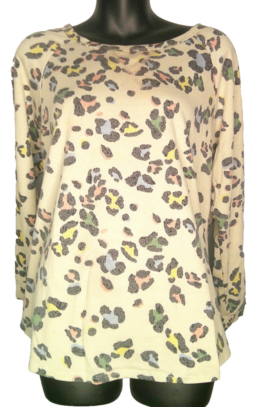 Hopely Round Neck Women's Large Rainbow Leopard Long Sleeve Shirt